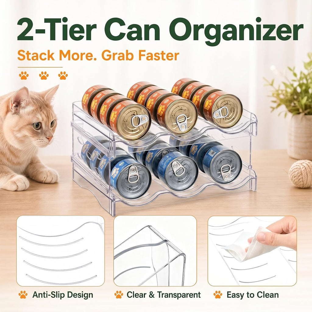 Cat Food Organizer Set, 2-Tier Can Rack & Cat Treat Organizer