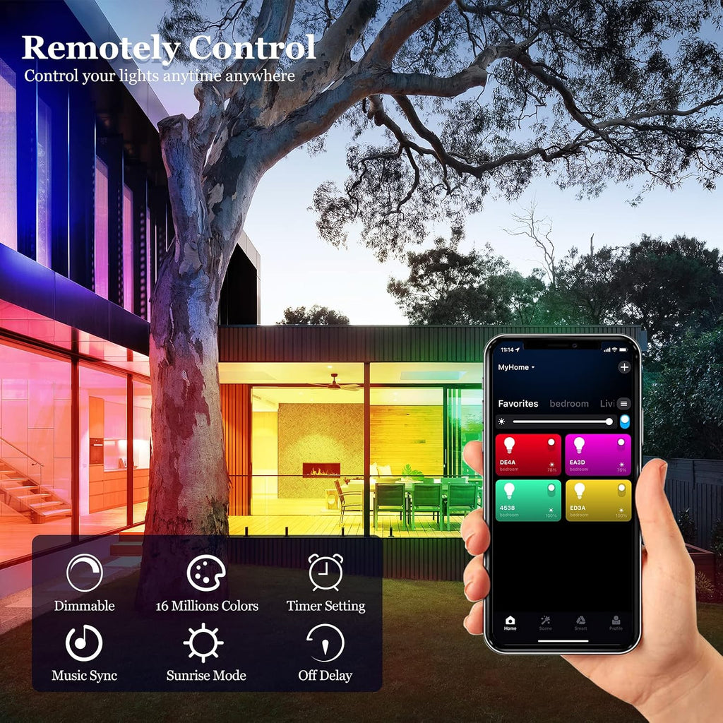Smart Light Bulb, WiFi & Bluetooth 5.0, Works with Alexa Google Assistant, App Control, Color Changing LED Bulb,E26