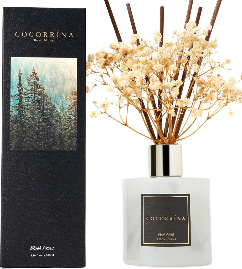 Reed Diffuser Sets, 6.7 fl oz. Black Forest Diffuser with Sticks Home Fragrance Reed Diffuser Shelf Decor