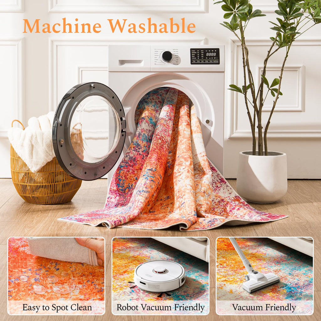 Washable Runner Rug, Colorful Rainbow Rug Kitchen