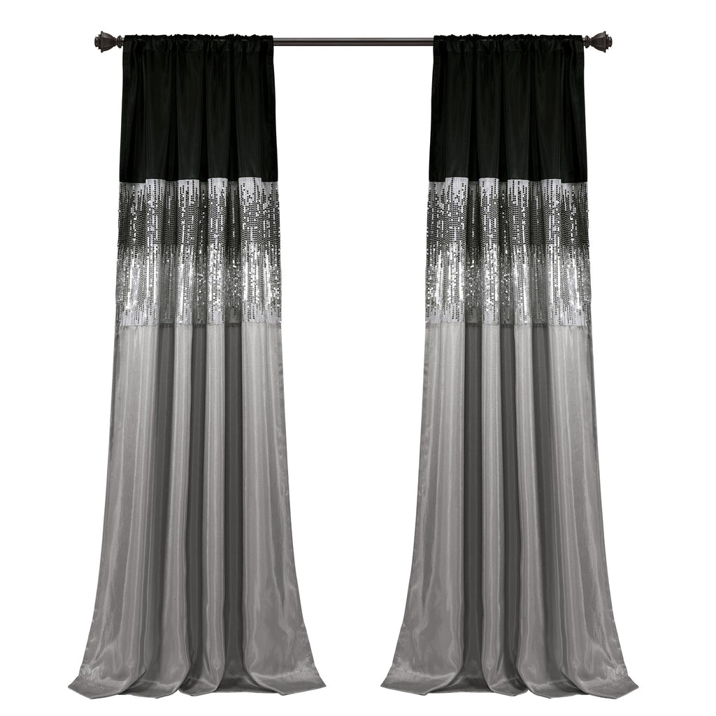 Night Sky Window Curtain Panel, Single 42"W x 84"L Black & Gray - Sequin Backdrop Curtain - Room Darkening Curtains