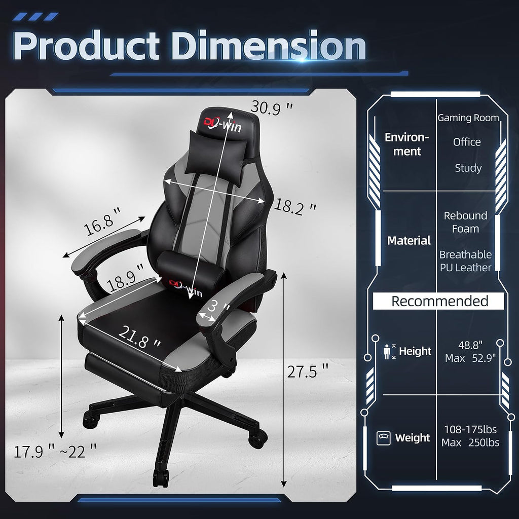 Gaming Chairs for Adults, Computer Chair with Footrest and High Back, Big and Tall Gamer Chair's with Massage Lumbar