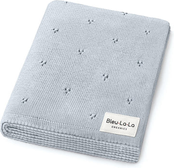 100% Luxury Organic Cotton Pointelle Knit Baby Quilt Blanket for Boys - Refined Lightweight Heirloom Nursery