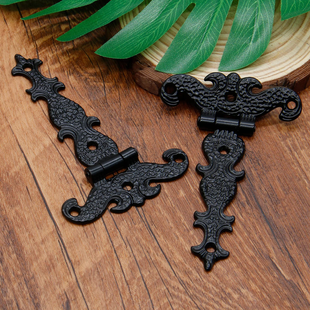 4Pcs Tee-Strap Hinges Heavy Duty Hinges Hardware Antique Black Decorative Gemel for Barn Door, Gate with Screws (4.33"