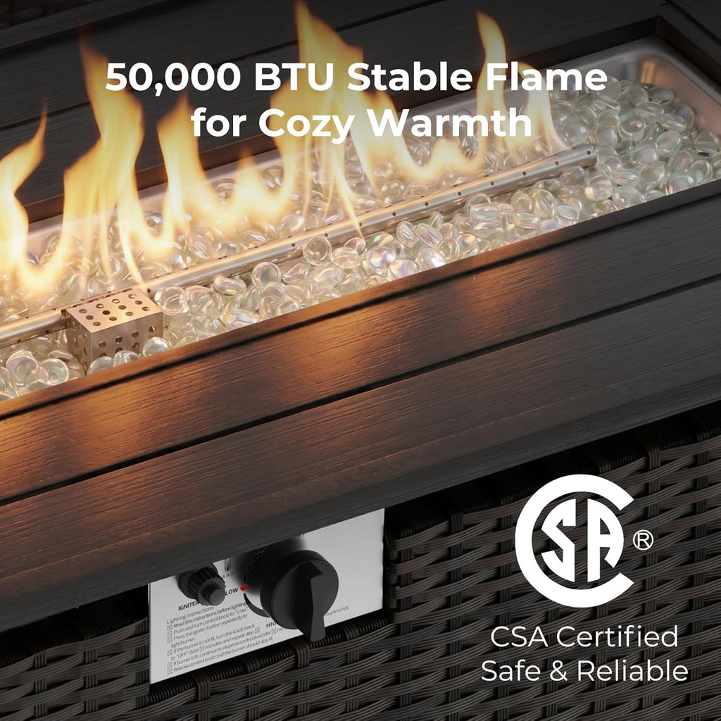 44 Inch Propane Fire Pit 50000 BTU 2 in 1 Outdoor Gas Fire Pit Table with Removable Lid, Waterproof Cover, Glass