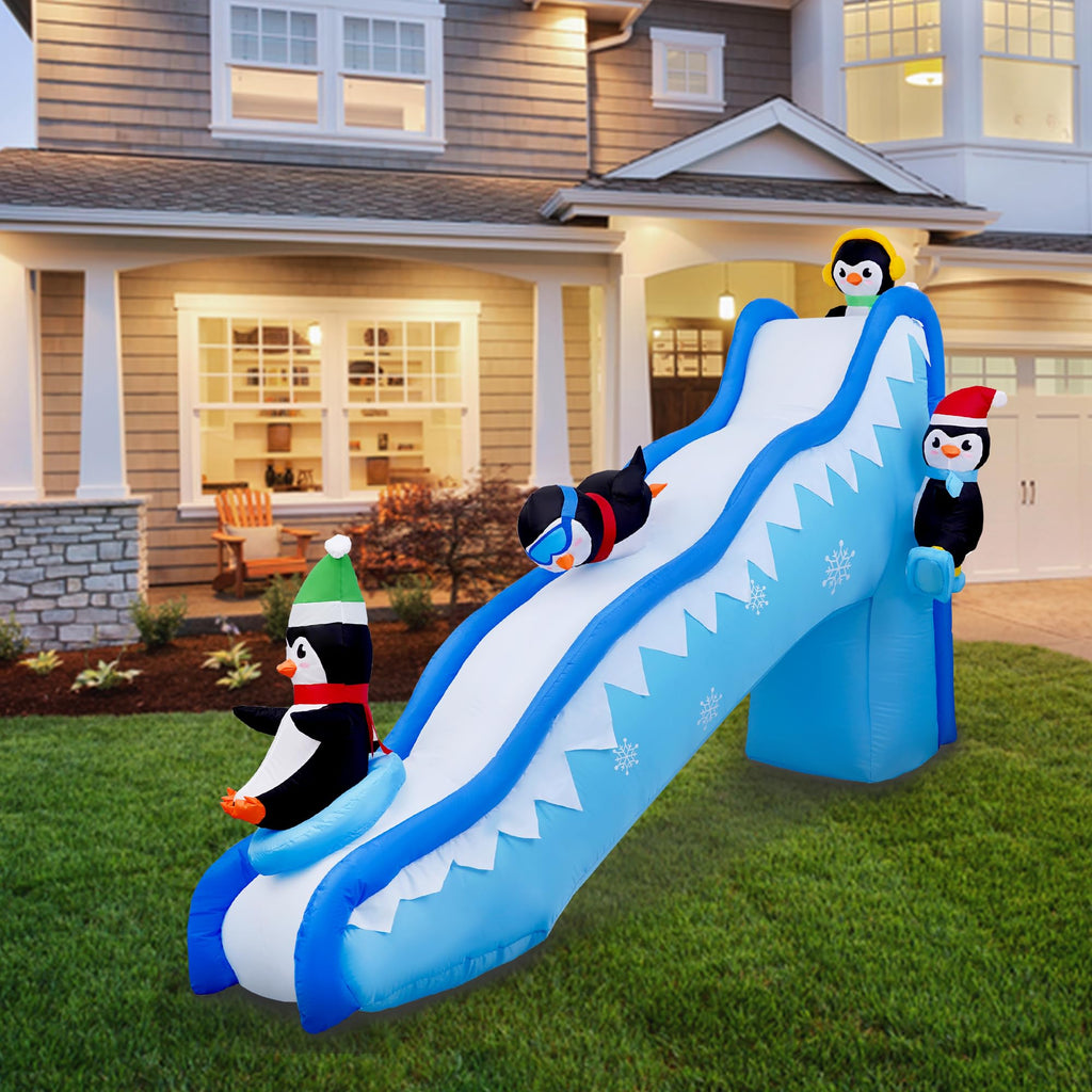 6FT Christmas Inflatables Decorations Outdoor Penguin Slide Blow Up Build-in LED Lights for Yard Lawn Indoor Holiday