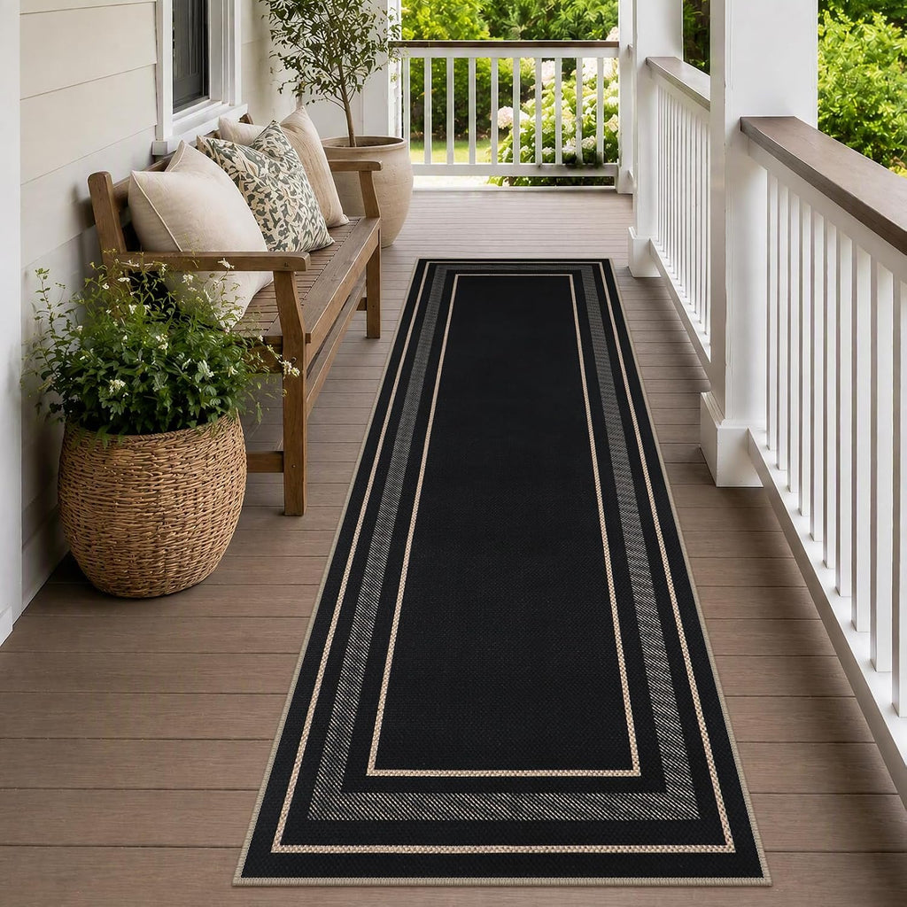 Easy Jute Kitchen Runner Rug 2x6 Black Rugs Runner | Washable Non-Slip Neutral Outdoor Runner Rug, Farmhouse Modern