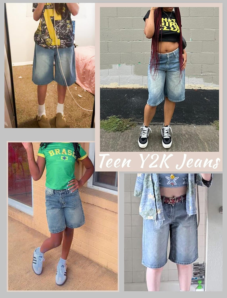Girls Jean Shorts High Waisted Wide Leg Baggy Denim Shorts for Teen Trendy Y2k Vintage Bermuda Jorts
