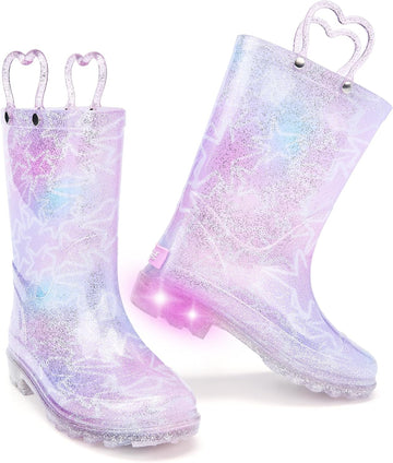Girls Light Up Rain Boots for Toddler Kids Glitter Boots