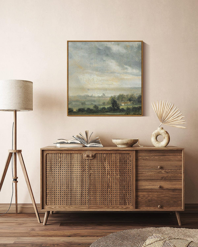Square Framed Canvas Wall Art, Landscape Scenery Sky Cloud Grassland Canvas Oil Paintings Home Decor, Wall Art Prints