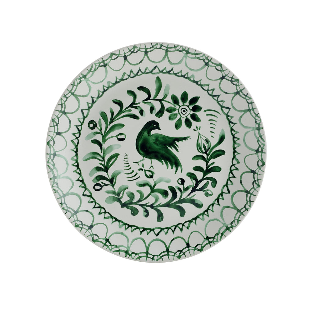 And Floyd Sicily Green 12-Piece Dinnerware Set - Stoneware Plates and Bowls Set for 4, Floral Green and White Dish
