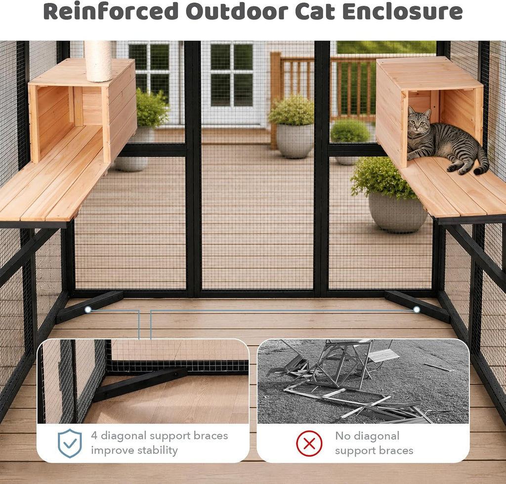 Walk-in Catio, Indoor & Outdoor Wooden Cat Enclosure with Window Access