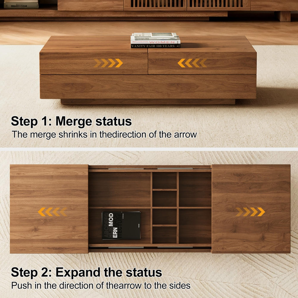 47.2" Sliding Top Coffee Table with Hidden Storage, Walnut