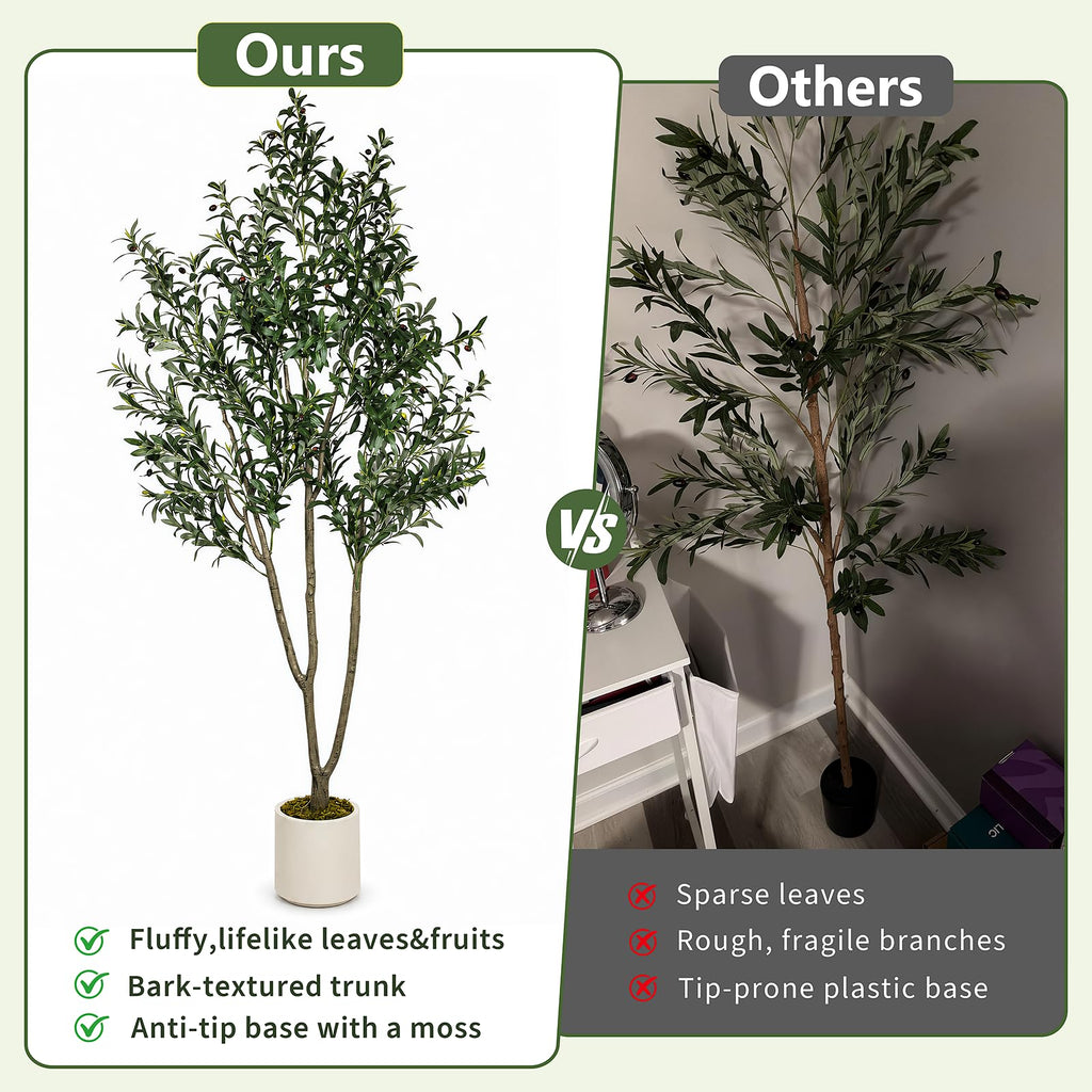 7ft Faux Olive Tree with White Planter, Plants Artificial Decor
