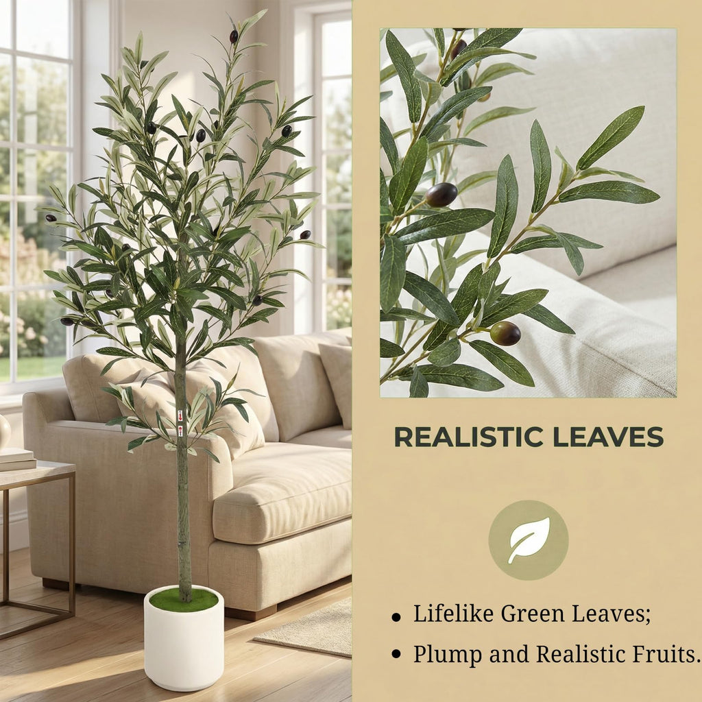 4ft Spherical Fake Olive Tree Artificial Indoor, Faux Olive Tree with Pot, Large Olive Branches and Lifelike Fruits