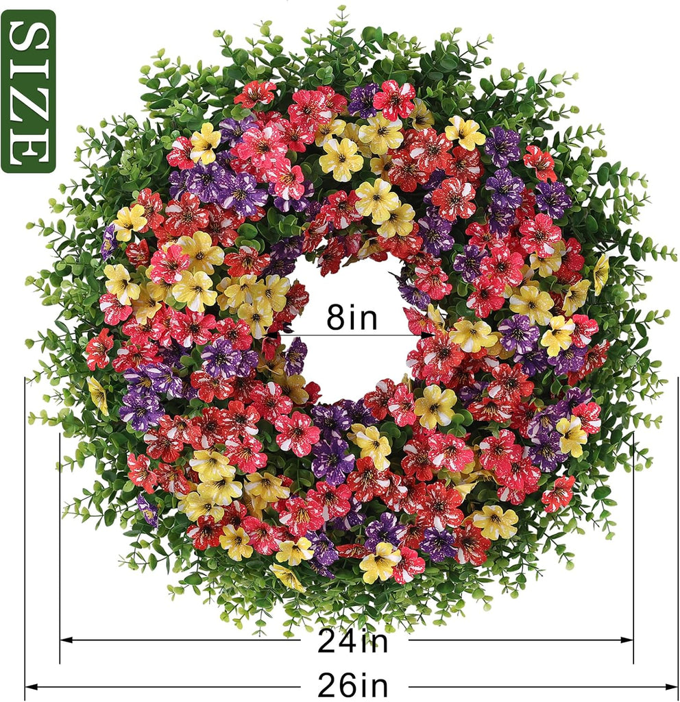 26" Artificial Eucalyptus Silk Flower Wreath for Front Door(Mixed Color)
