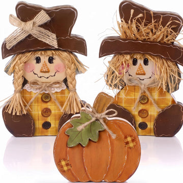 Rustic Fall Scarecrow Decorations Farm Pumpkin Friends Set - Set of 3