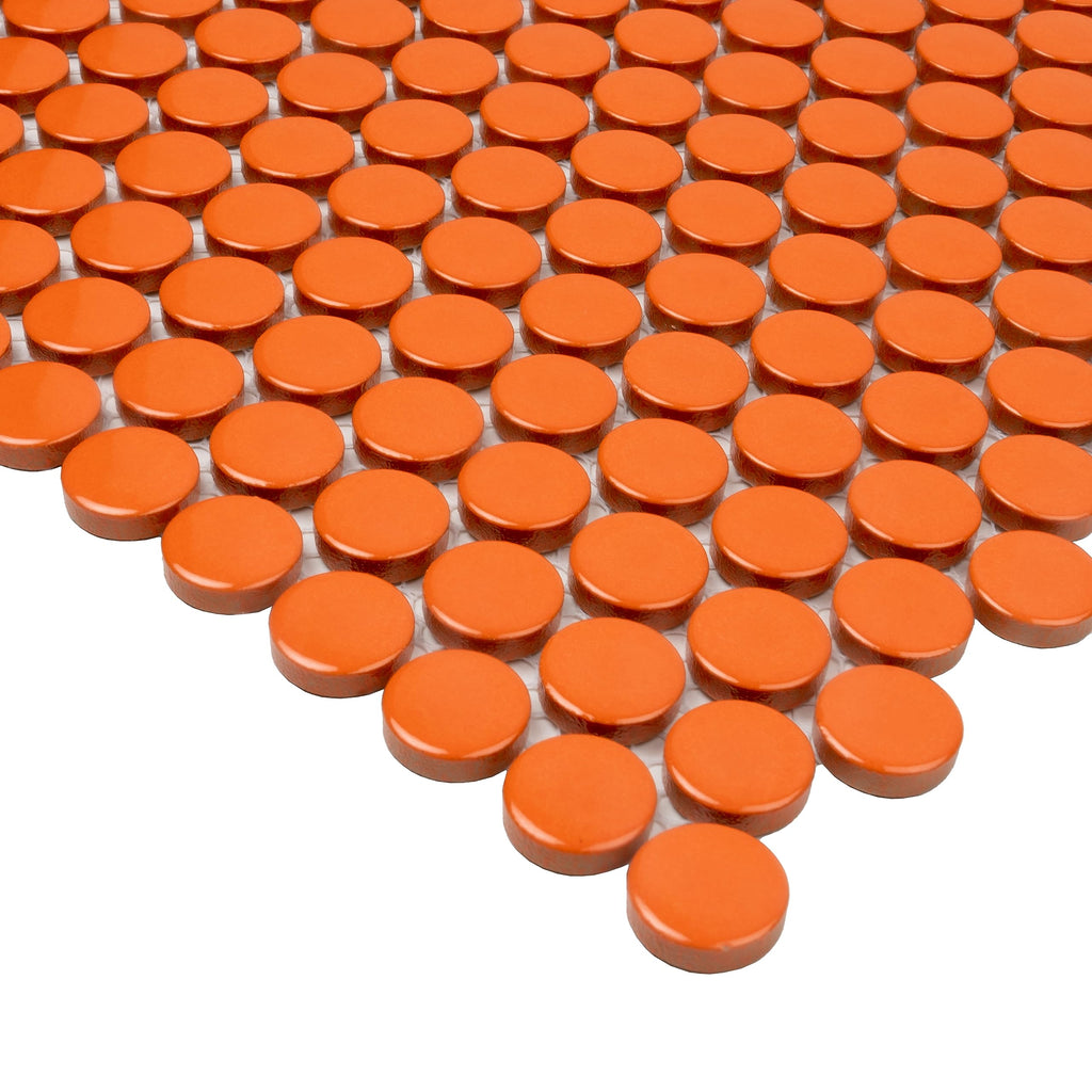 Penny Round Porcelain Tile Orange 12x12 Glossy 9.87 sq ft/case 10-Pack