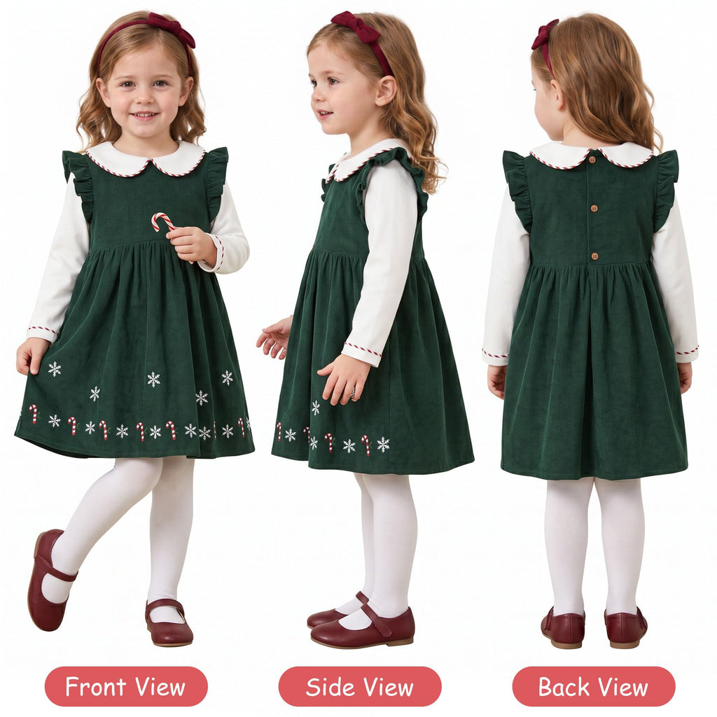 Toddler Christmas Dress, Peter Pan Collar, Green