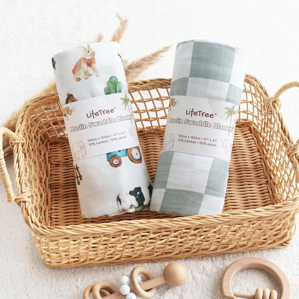 Muslin Swaddle Blankets, Farm Animals Baby Swaddling Wrap Nursery Receiving Blanket for Boys & Girls, Soft 70%