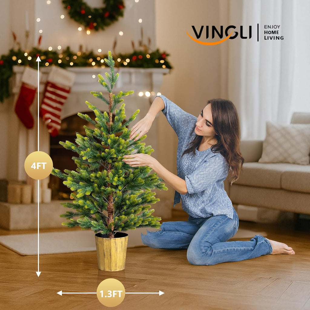 4ft Artificial Trees, Small PE Xmas Trees w/Plastic Pots, 119 Branch Tips Each, Perfect Symmetrical Holiday Decor Dec