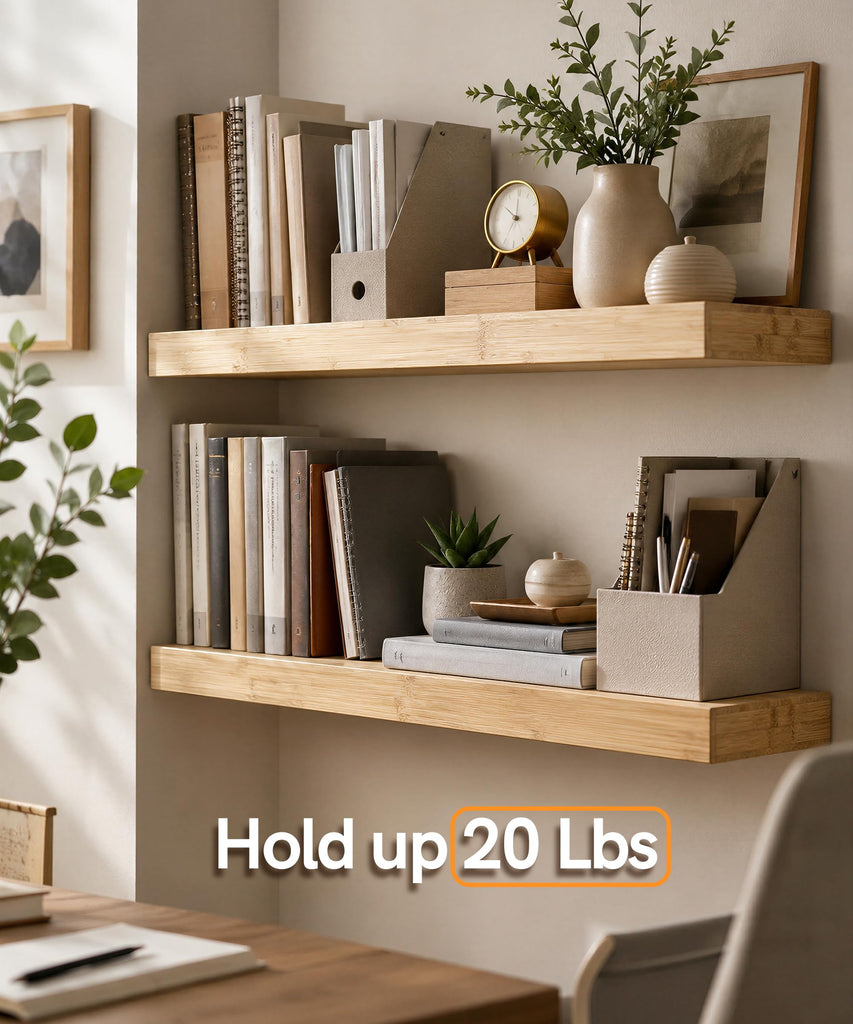 Bamboo Floating Shelves for Wall, 9.25 Inch Deep Unfinished Shelves