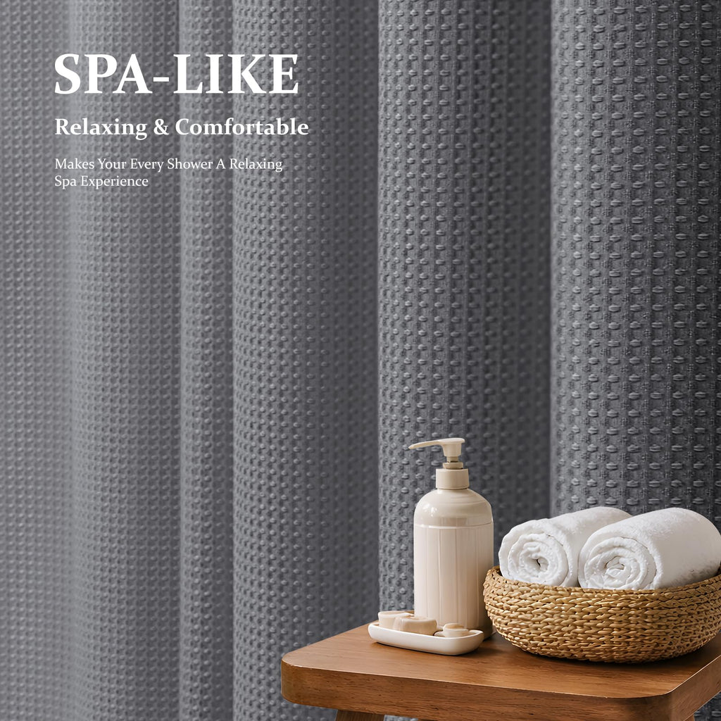Extra Long Waffle Shower Curtain 256 GSM Fabric 72"x84" Grey/Gray