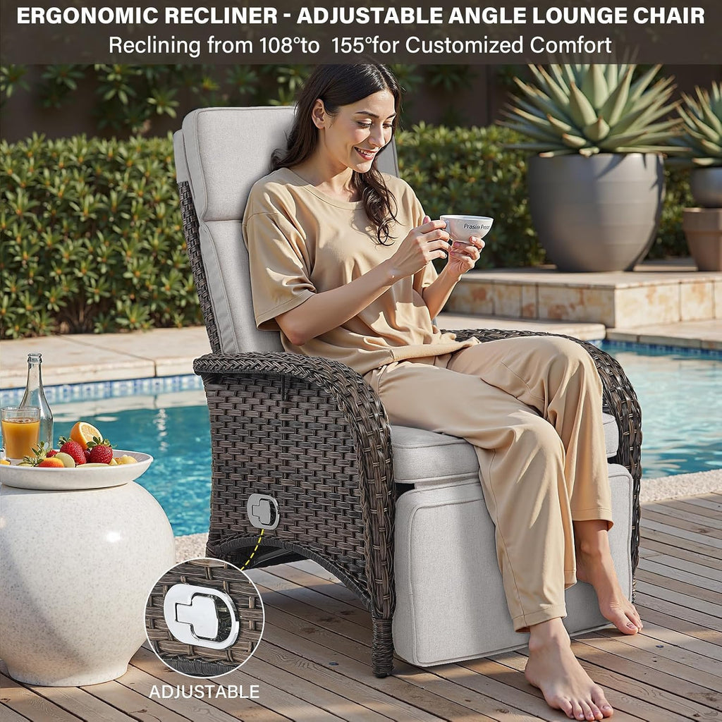 Versatile Outdoor Recliner Chair - Reclining Patio Chair with Adjustable Backrest and Footrest, All-Weather Wicker