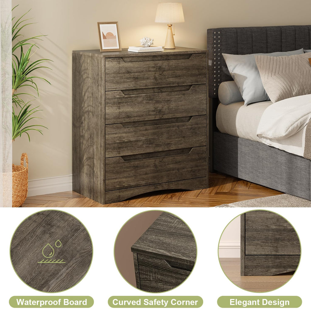 4 Drawer, Sturdy Chest of Drawers, Dark Brown