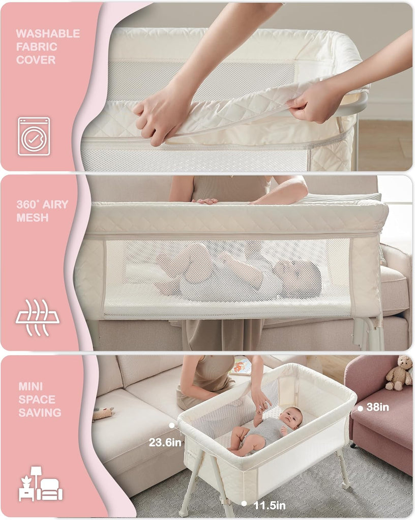 Bassinet Bedside Sleeper, Baby Crib for Newborn, Baby Bassinets Bedside Sleeper with 4 Auto-Lock & Adjustable Height