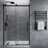 Frameless Sliding Shower Door 60 x 76 in Matte Black, 5/16 in Tempered Deco-Glass, Tsunami Guard Coating