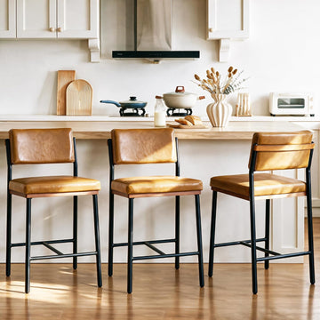 Faux Leather Bar Stools Set of 3,26 Inch Modern Counter Height Bar Stools Island,Counter Stools with Wide Back Sturdy