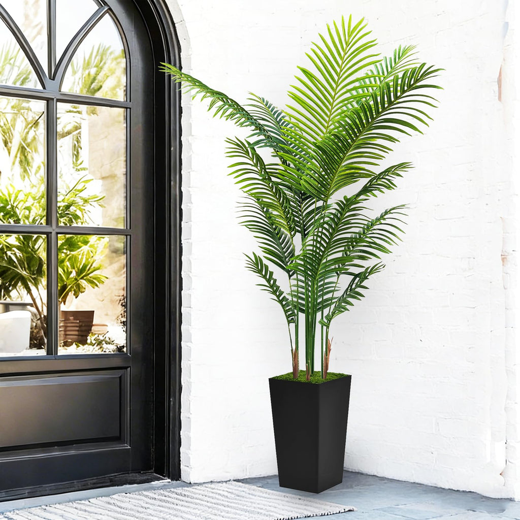 Artificial Palm Tree 6FT - Fake Tree with Black Tall Planter - Faux Tropical Areca Floor Plant in Pot - Artificial