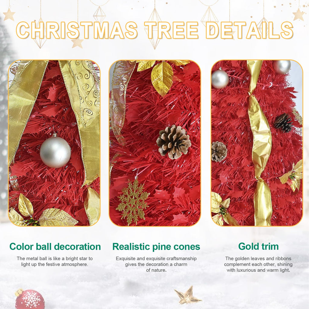 6ft Pop Up Artificial with Lights, Decorated Prelit Collapsible with 150 Warm White Lights, Pull Up Xmas Trees for