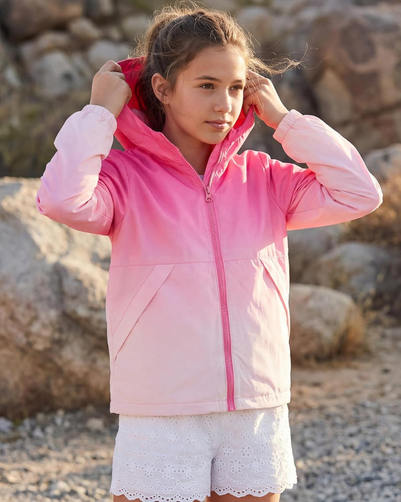 Girls' Fleece Lined Windbreaker Ripstop Water-Resistant Jacket
