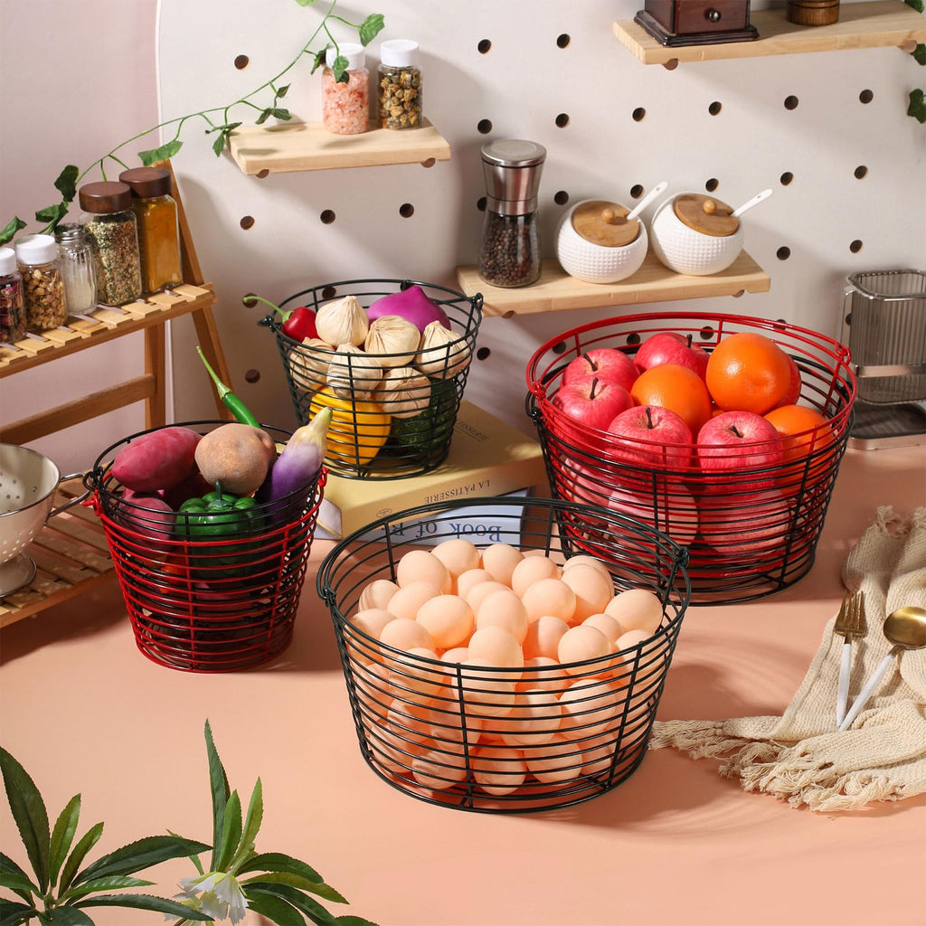 Colorful Metal Mesh Wire Egg Collecting Basket with Handle Portable Garden Vegetable Fruit Storage Lightweight