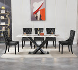 Modern Marble Dining Table, 70" White Kitchen Dining Room Table for 4 6 8 with 0.4" Thick Faux Marble Tabletop and
