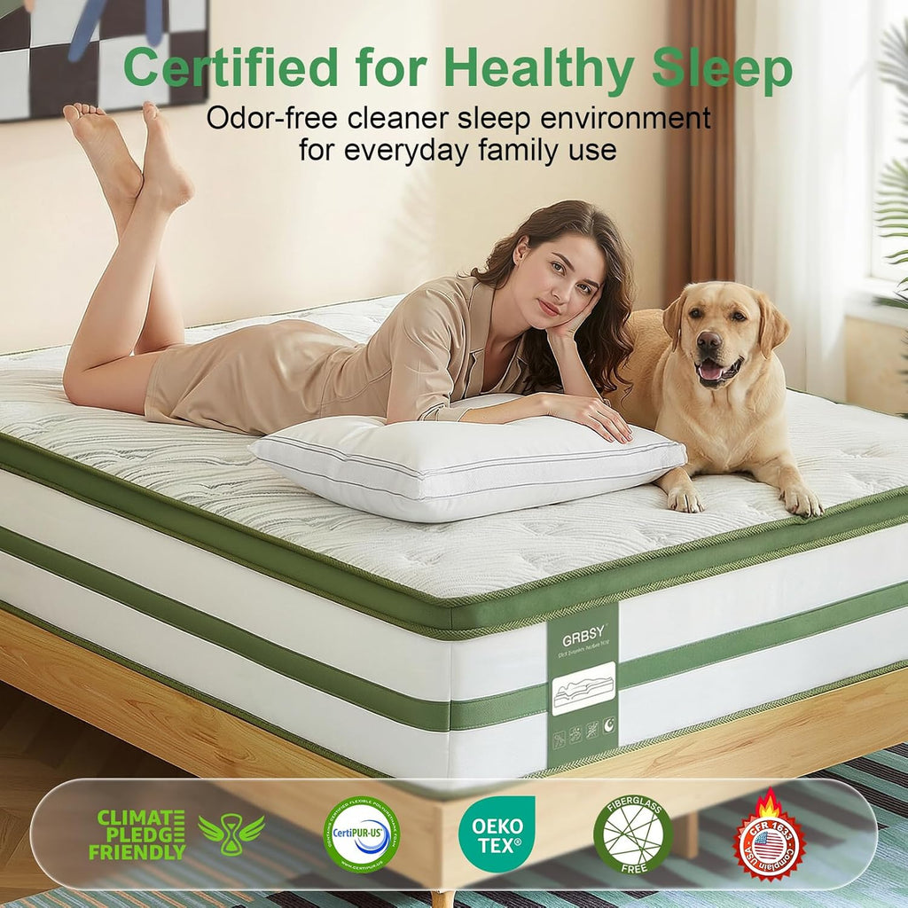 Full XL Mattress 14 Inch, Hybrid Full XL Memory Foam Mattress Medium Firm with 7-Zone Pocketed Coils for Back Pain