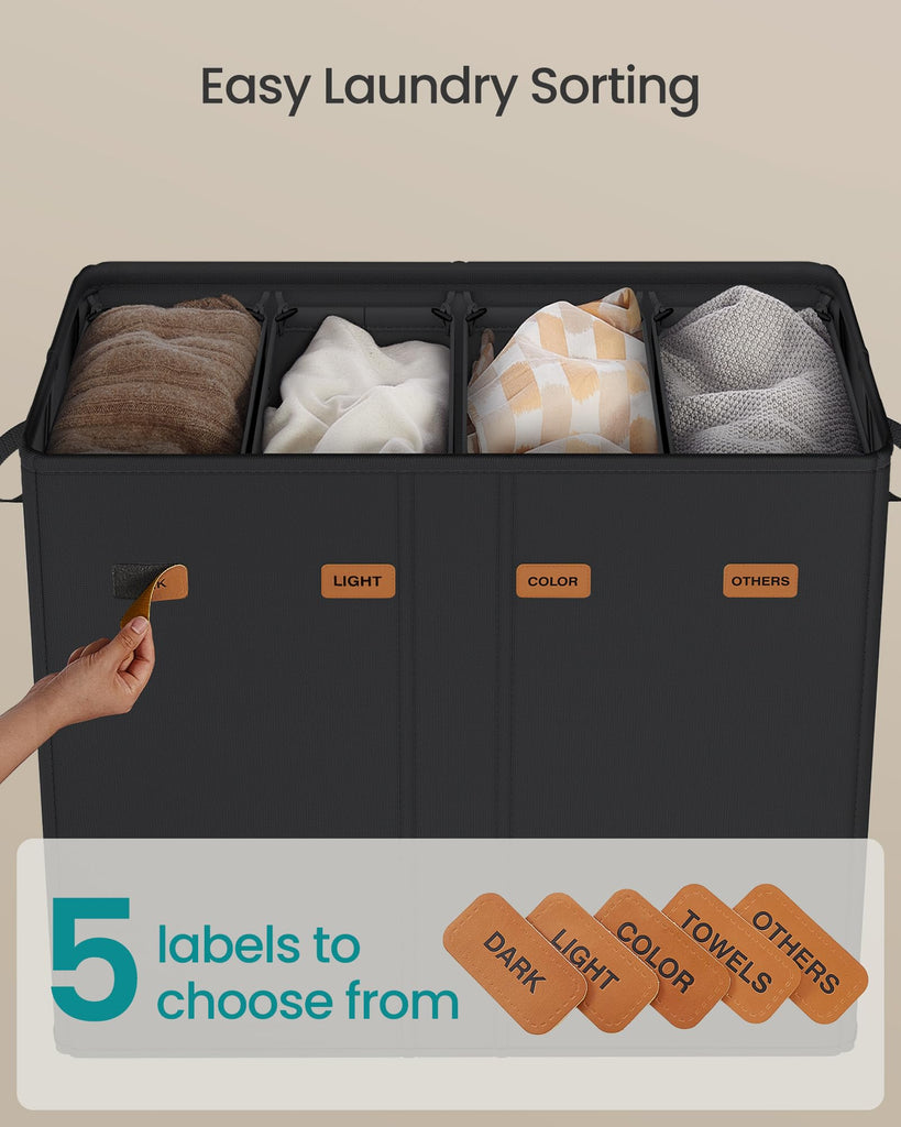 210L Laundry Hamper, 4-Compartment Laundry Sorter with Lid