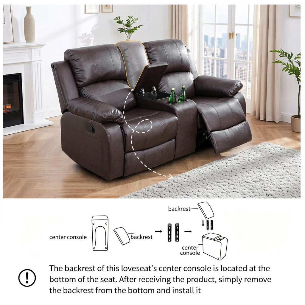 Leather Recliner Sofa Set, 2-Pieces (Sofa and Loveseat), Brown