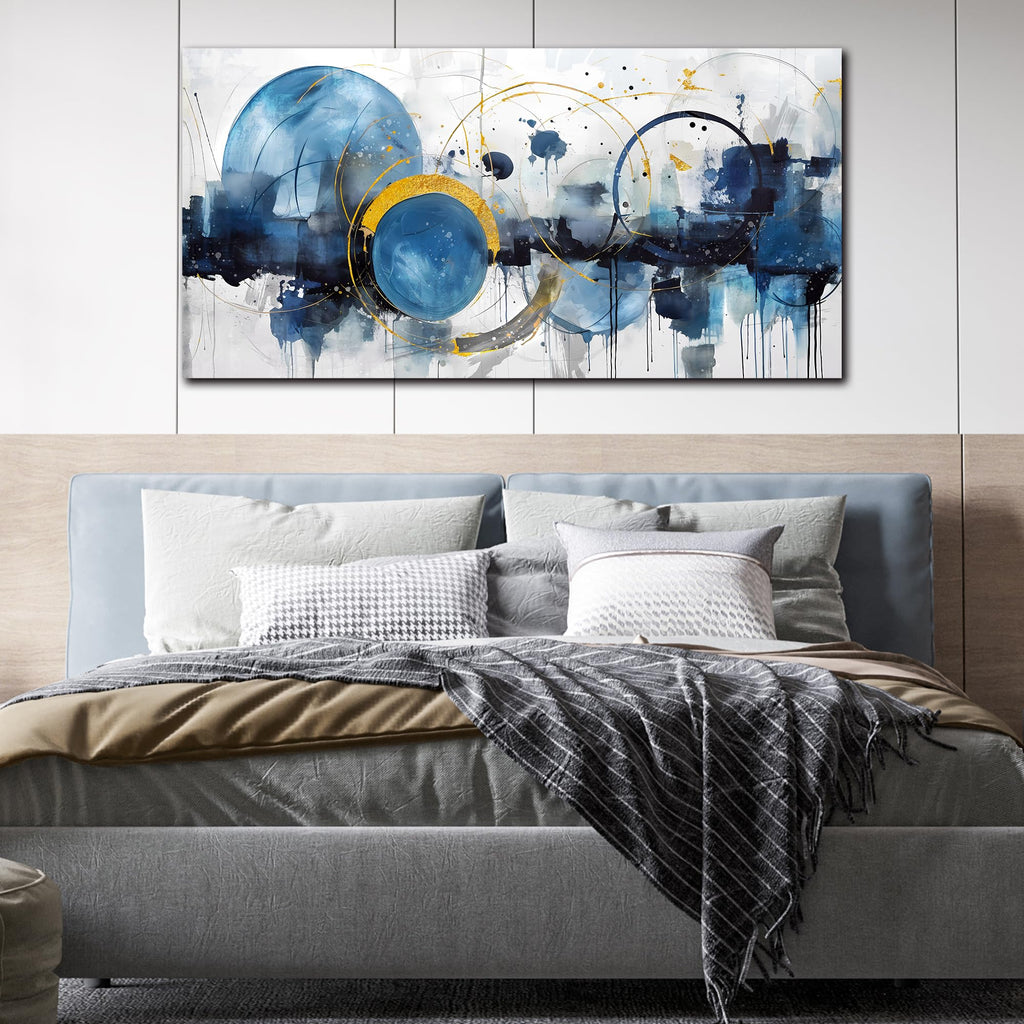 Abstract Canvas Wall-Art - Blue Home Office Wall Decor - Modern Wall Art Large Size Ready to Hang Size 24" x 48"