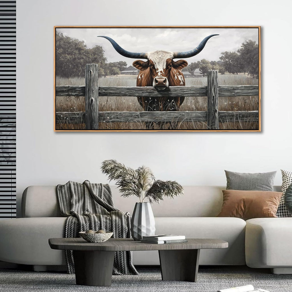 Highland Cow Wall Art - Rustic Farmhouse Wall Art for Country Wall Decor, Vintage Artwork for Walls, Framed Pictures