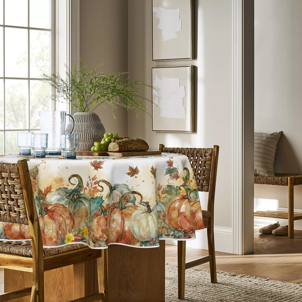 Fall Tablecloth 90 x 90 Inch Round Thanksgiving Leaves