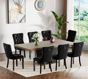 9-Piece Extendable Dining Table Set for 6-8 People 63-78 Inch Kitchen Table Set with 8 Velvet Upholstered Chairs