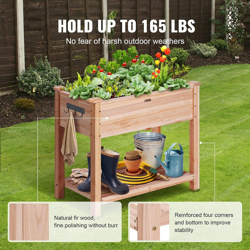 Raised Garden Bed 34x18x30in with Sturdy Legs, High End Natural Fir Wood Planter Box Elevated Planting Stand for
