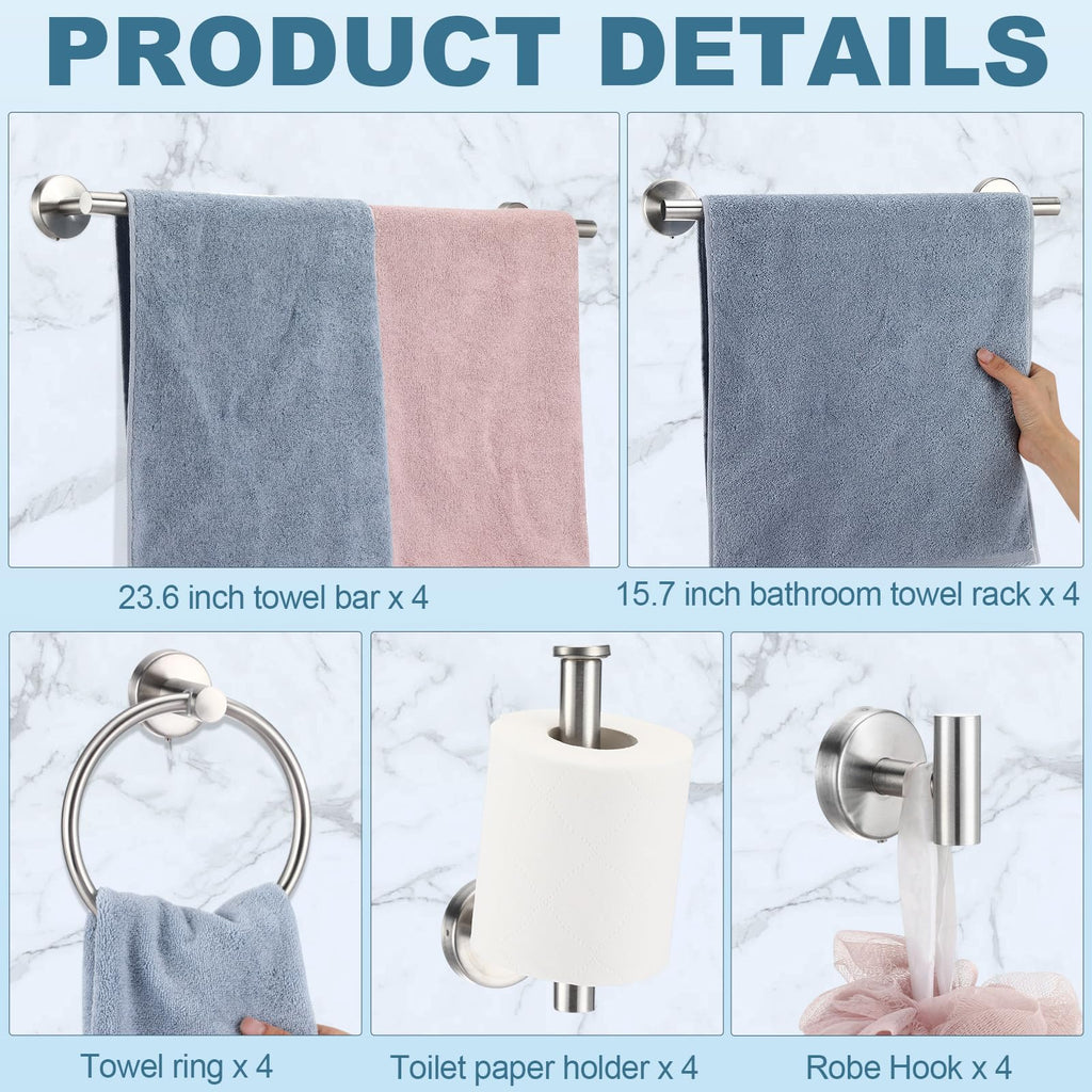20 Pcs Brushed Nickel Bathroom Accessories Hardware Set Towel Racks