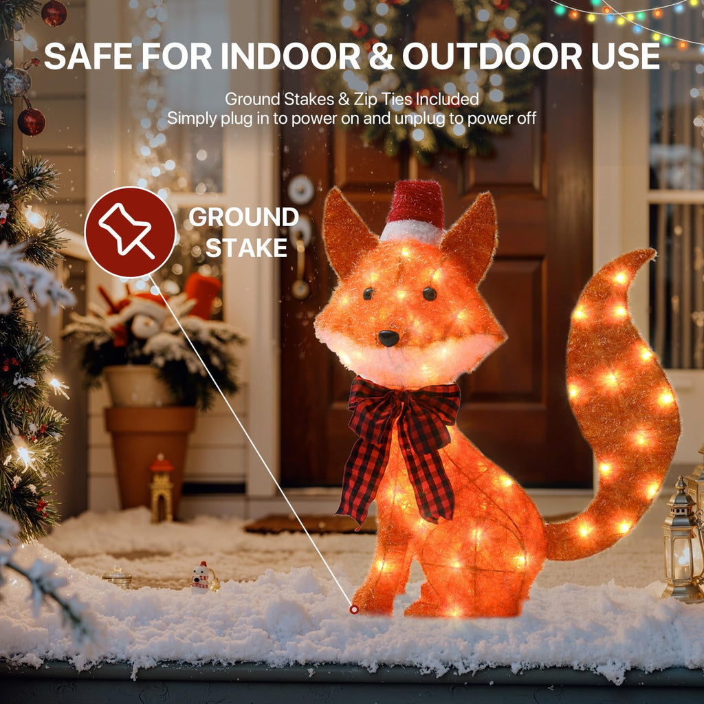 Fox Outdoor Christmas Decorations, 50 Warm White LED Lights, 27 in