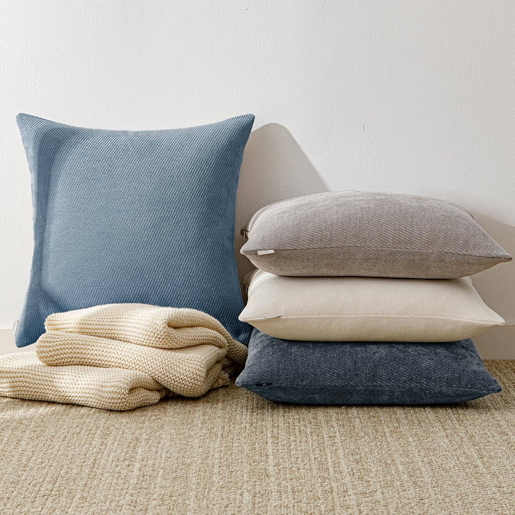 Pack of 2 Decorative Chenille Throw Pillow Covers with Twill Cushion Covers for Sofa Living Room Couch Bed 20x20 Inch