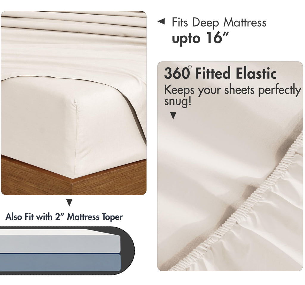 100% Cotton Percale King Sheets, King Size Sheets Set, Soft Ivory
