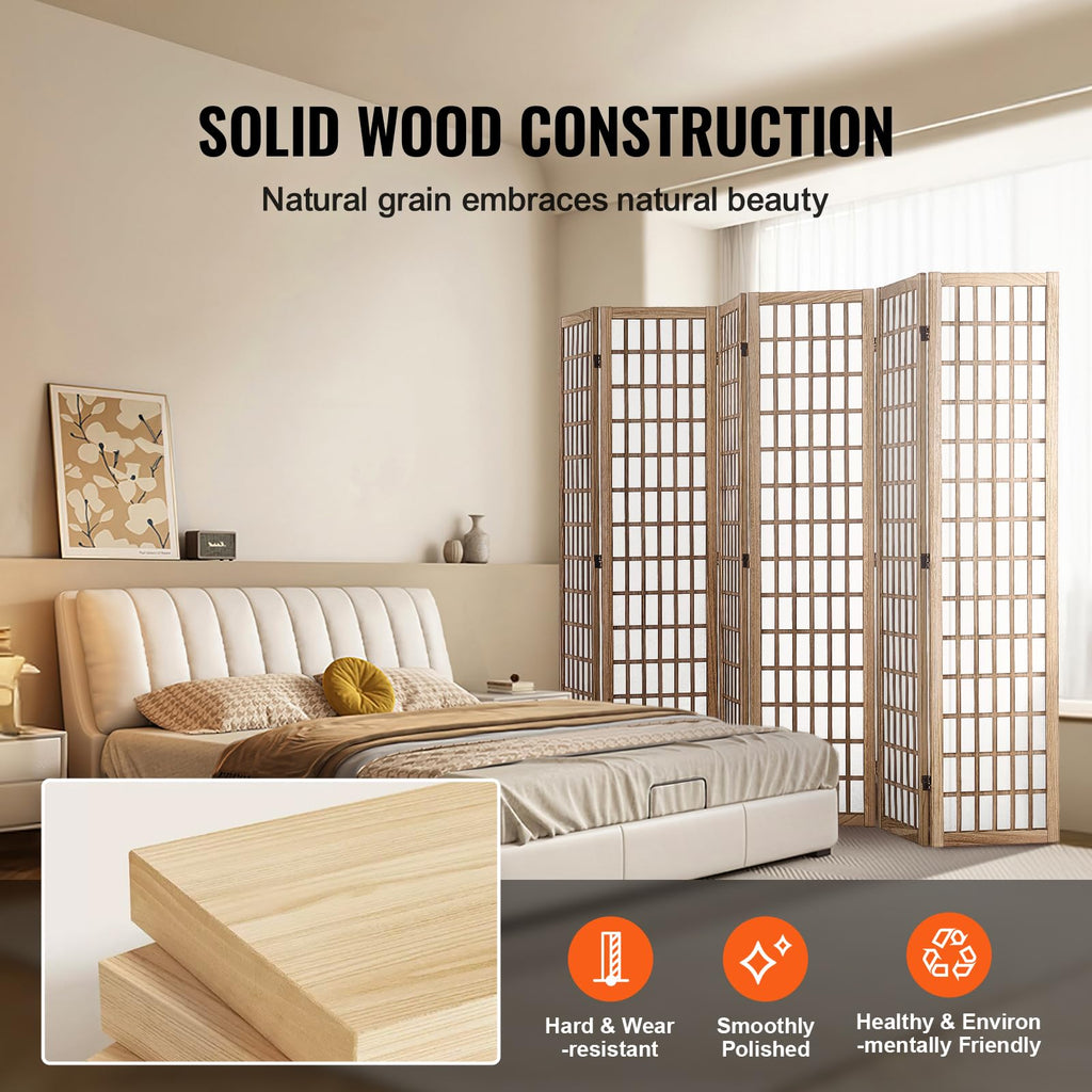 Room Divider, 6 Panel Japanese Room Divider, Wood Folding Privacy Screen Indoor, Partition Dividers Portable
